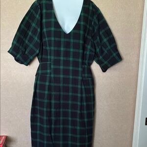 Eloquii Green and Black Plaid Midi Dress
